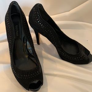 WHBM Black Crystal Peeptoe Heel